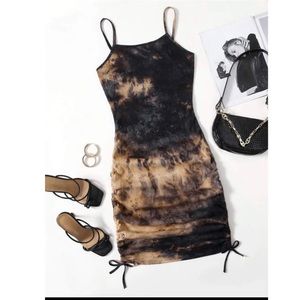 Tie dye drawstring body con dress NWOT